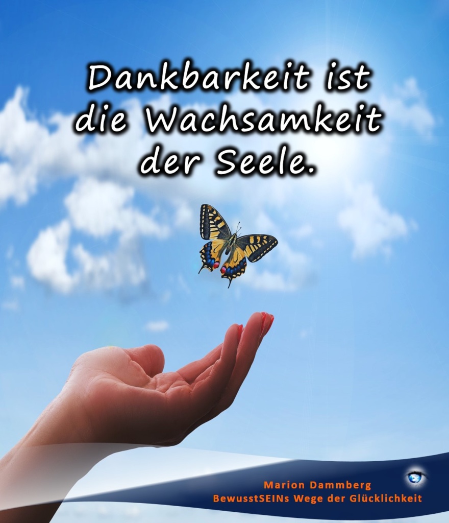 Dankbarkeit ist die Wachsamkeit der Seele. - - BewusstSEINs Wege der Glücklichkeit, Marion Dammberg, BewusstSEINs Life Coach