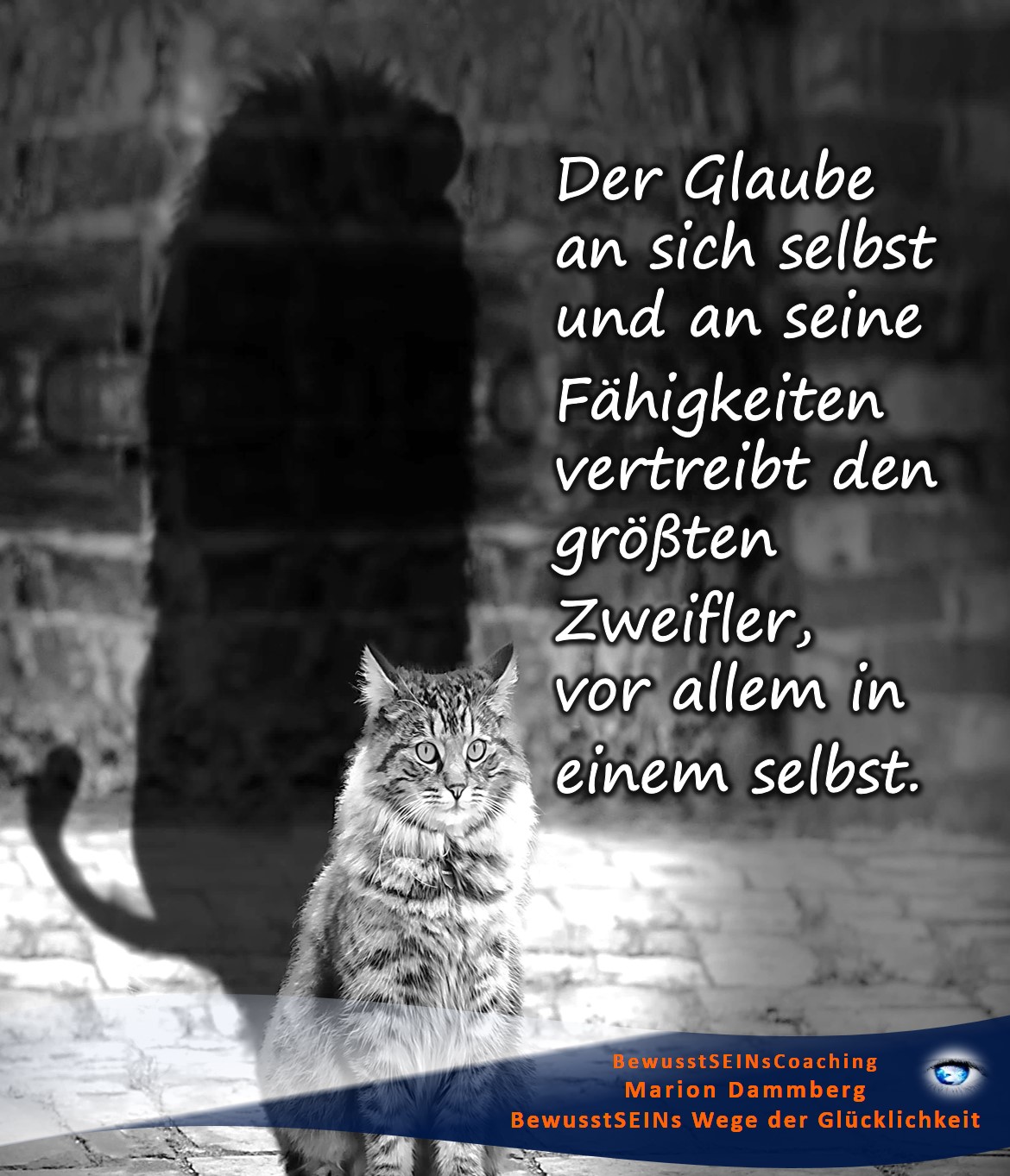 Der Glaube an sich selbst und an seine Fähigkeiten vertreibt den größten Zweifler, vor allem in einem selbst. - BewusstSEINs Wege der Glücklichkeit, Marion Dammberg, BewusstSEINs Life Coach