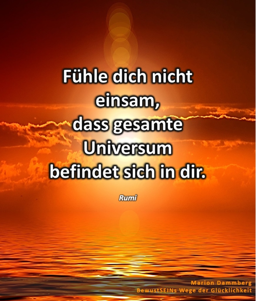 Fühle dich nicht einsam, dass gesamte Universum befindet sich in dir. Zitat Rumi - BewusstSEINs Wege der Glücklichkeit, Marion Dammberg, BewusstSEINs Life Coach